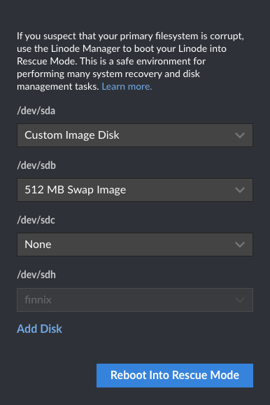 The Cloud Manager prompt for booting an instance into rescue mode