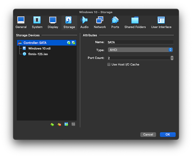 A disk image mounted to a VirtualBox VM