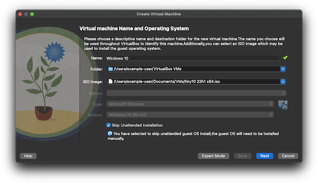 Selecting an image for a new VirtualBox VM