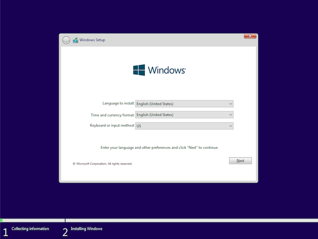 Installing Windows 10 on the VM